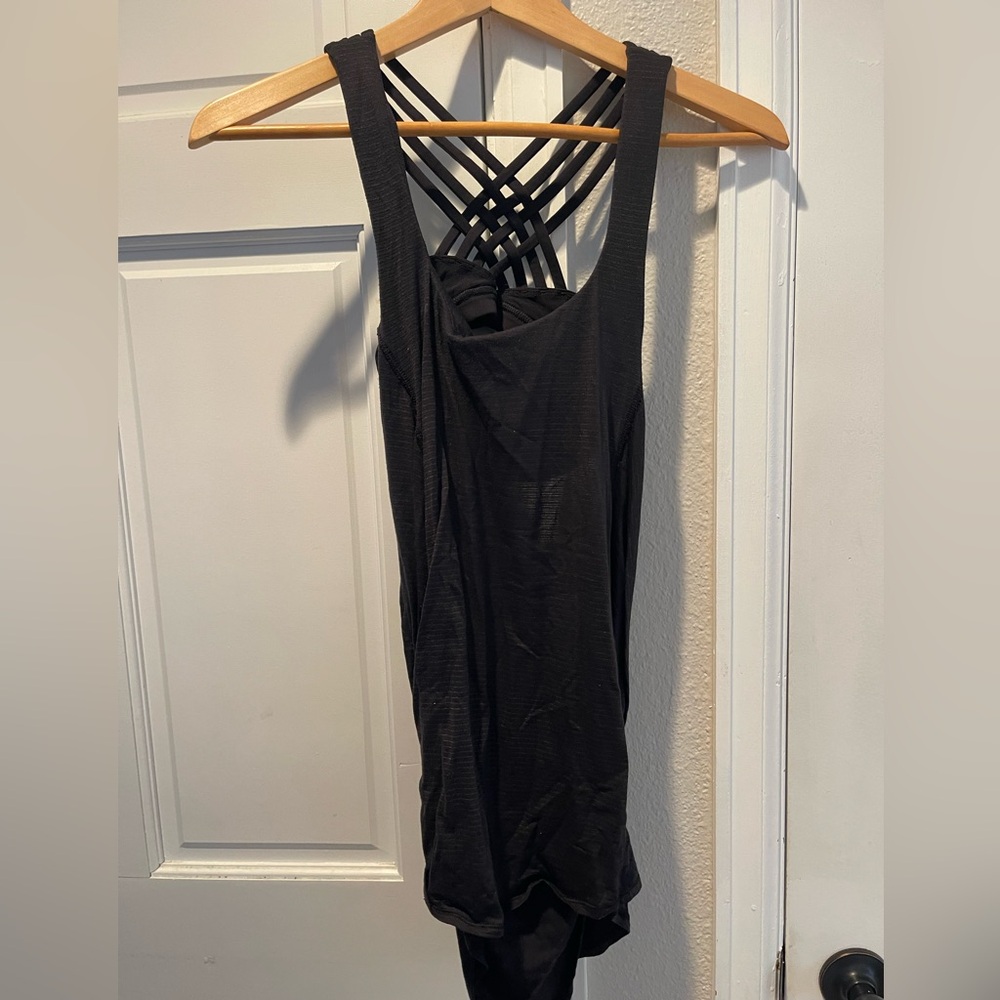 lululemon athletica Black Tank Top free to be wild tank top strappy open back 4